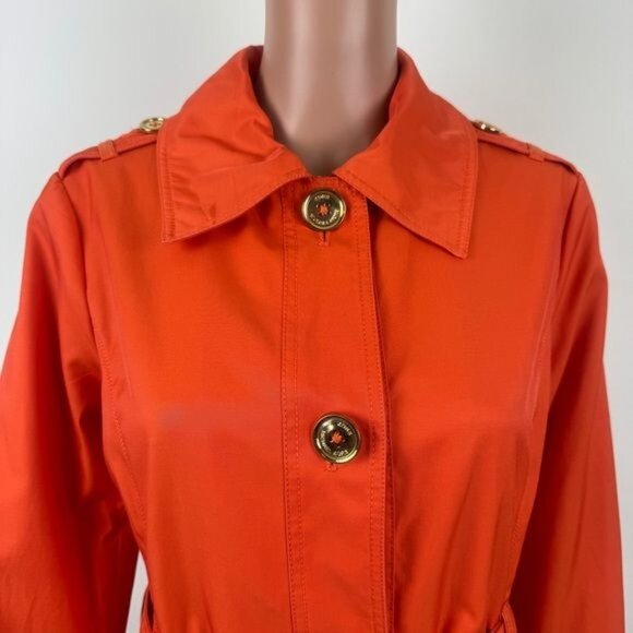 MICHAEL Michael Kors Single Breasted Pleated Trench Coat Rain Orange Size Medium - Picture 5 of 15